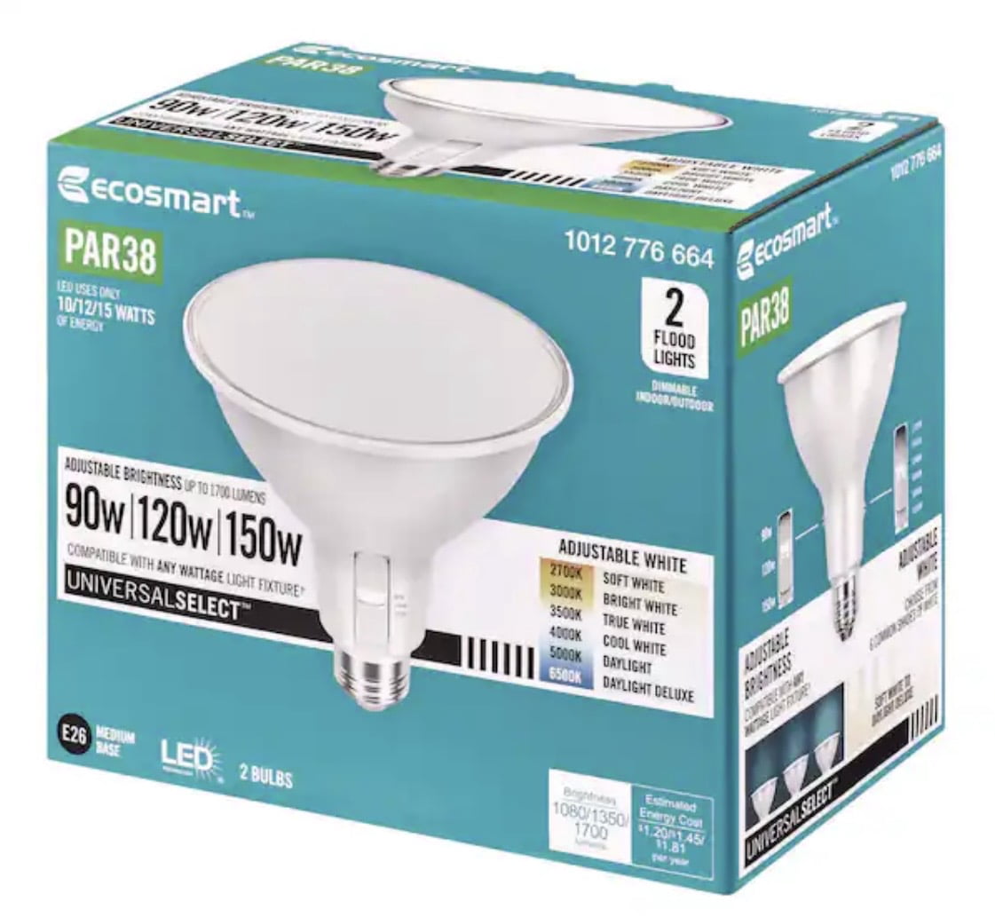 EcoSmart Universal Select 90/120/150-W Equivalent PAR38 Dimmable LED Spot Light Bulb Selectable Color Temperature (2-Pack)