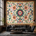 thumbnail image 6 of Ornate Floral Medallion in Creamy Off-White, Cozy Boho for Nature Lovers, Folk Art Home Decor, Housewarming Gift, Tapestry Wall Hanging for Living Room and Dorm, 6 of 7