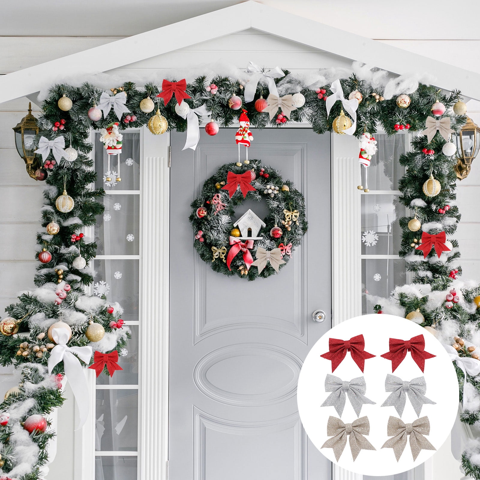 FONDOTIN Christmas Hanging Glitter Bows, Assorted Colors, 30 Pieces for Indoor Holiday Decorations and Festive Home Decor