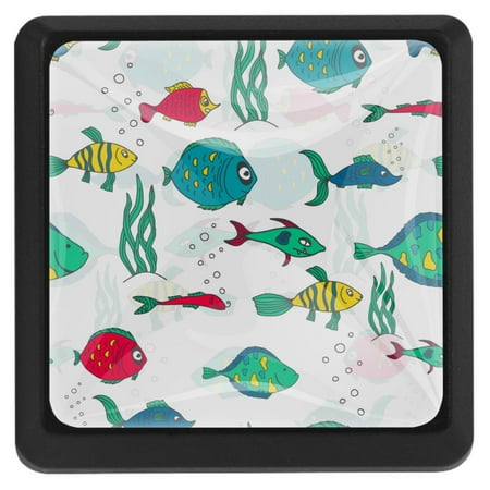 

Ownta Square with Screws 3 Pcs for Cupboard Dressing Table Bookcase Drawer Pull Handle Cabinet Door Knobs Colorful Fishes Pattern