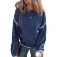 thumbnail image 2 of Suéteres para Mujer, Cuello Redondo Liso, Corte Holgado, Larga, Punto en Contraste, Jersey, Tops Azul Marino M, 2 of 9