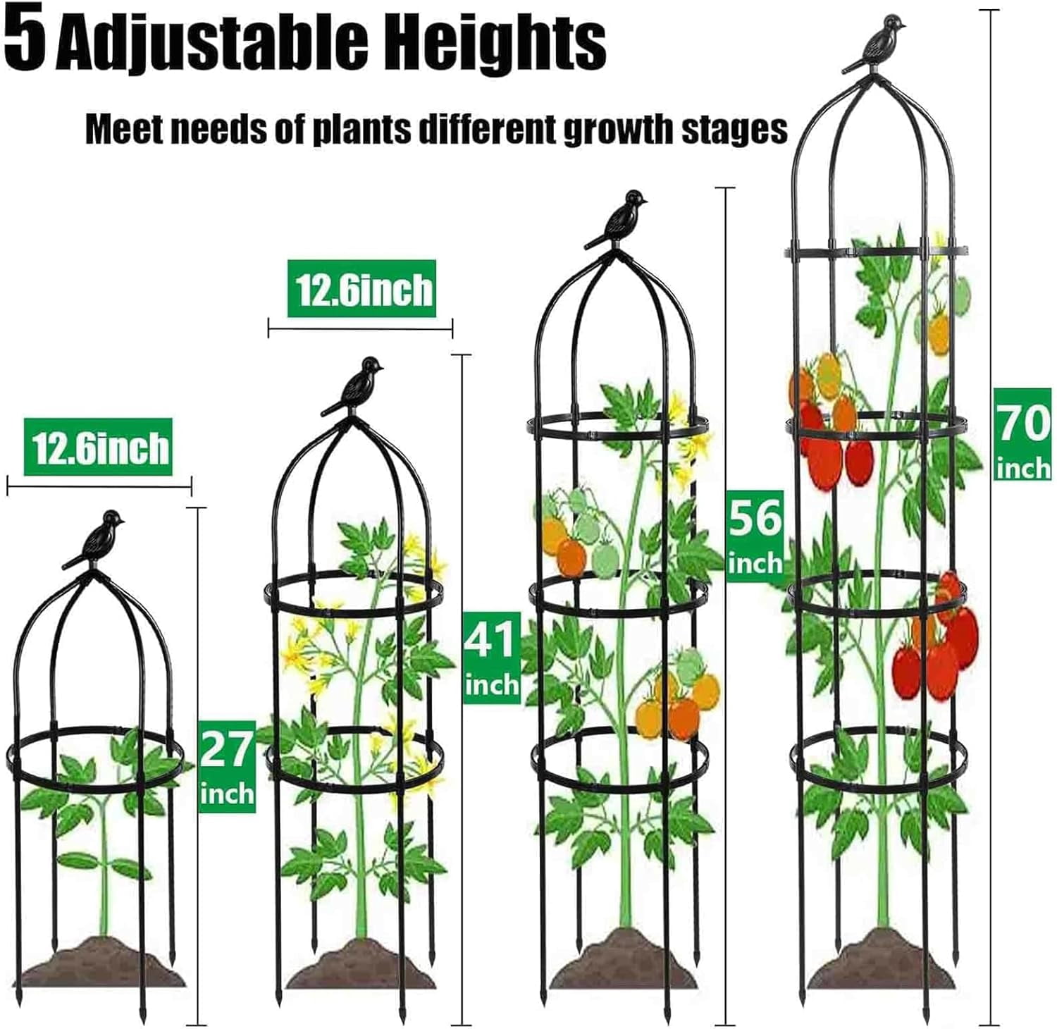 4-Pack 6FT Garden Obelisk Trellis for Climbing Plants,70”Metal Plant Support Tower, Heavy Duty Thickened Tube,Rustproof Black Flower Stand for Vines, Roses, Outdoor & Indoor Use