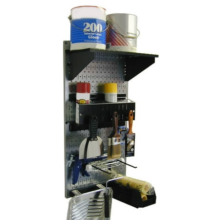 Metal Pegboard Paint Supplies Organizer Kit - Galvanized Toolboard and Black Accessories