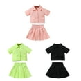thumbnail image 4 of GYRATEDREAM Toddler Baby Girl 3Pcs Outfit Short Sleeve Lapel Shirt Coat + Spaghetti Strap Camisole + Pleated Skirt Set Kids Spring Summer Clothes Black for 18M-6T, 4 of 4