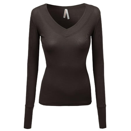Flag Thermal Shirt - FashionOutfit Women's Basic Solid V-Neck Henley Lace Long Sleeves Thermal Tee