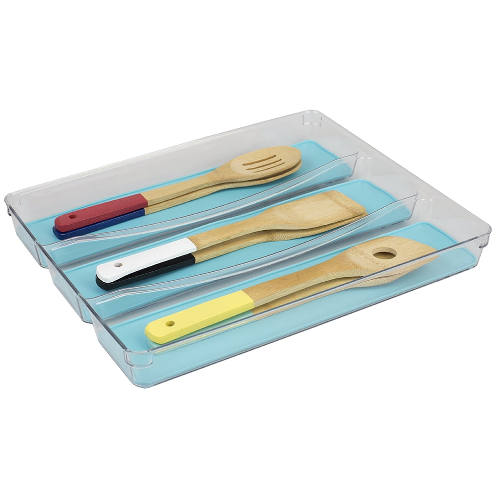 Plastic Cutlery Tray with RubberLined Compartments, Turquoise