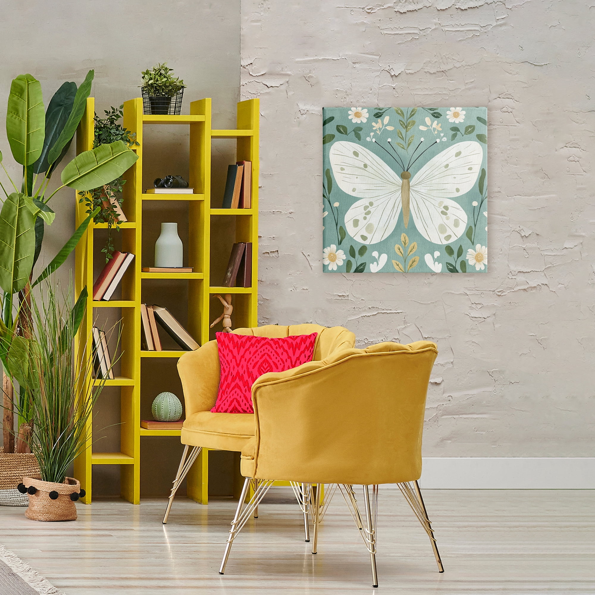 Stupell Industries Teal Butterfly Garden with Daisies Canvas Wall Art, design by Petal Prints Design