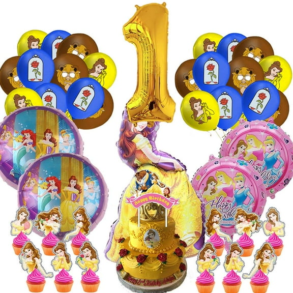 Belle Beauty and Beast Party Supplies 1st Decor Kit Balloons Birthday Cake Topper Decorations