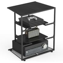 Black Stereo Cabinet - 4-Tier AV Media Stand, Corner Shelf & Adjustable Wooden Shelves