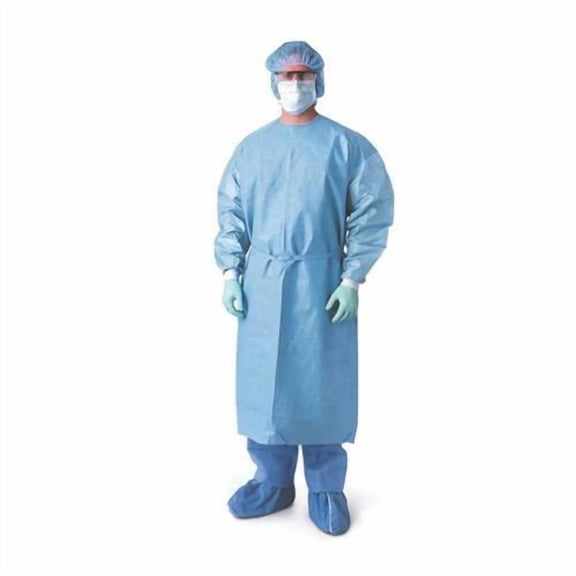 50 ISOLATION GOWNS BLUE NON WOVEN 25 GSM ELASTIC CUFF POLYPROPYLENE
