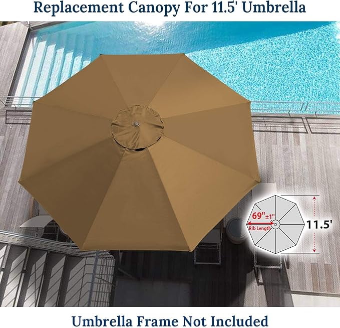 ALUVIERA Umbrella Replacement Canopy Cover for 11.5ft 8 Rib Market Outdoor Patio Shades