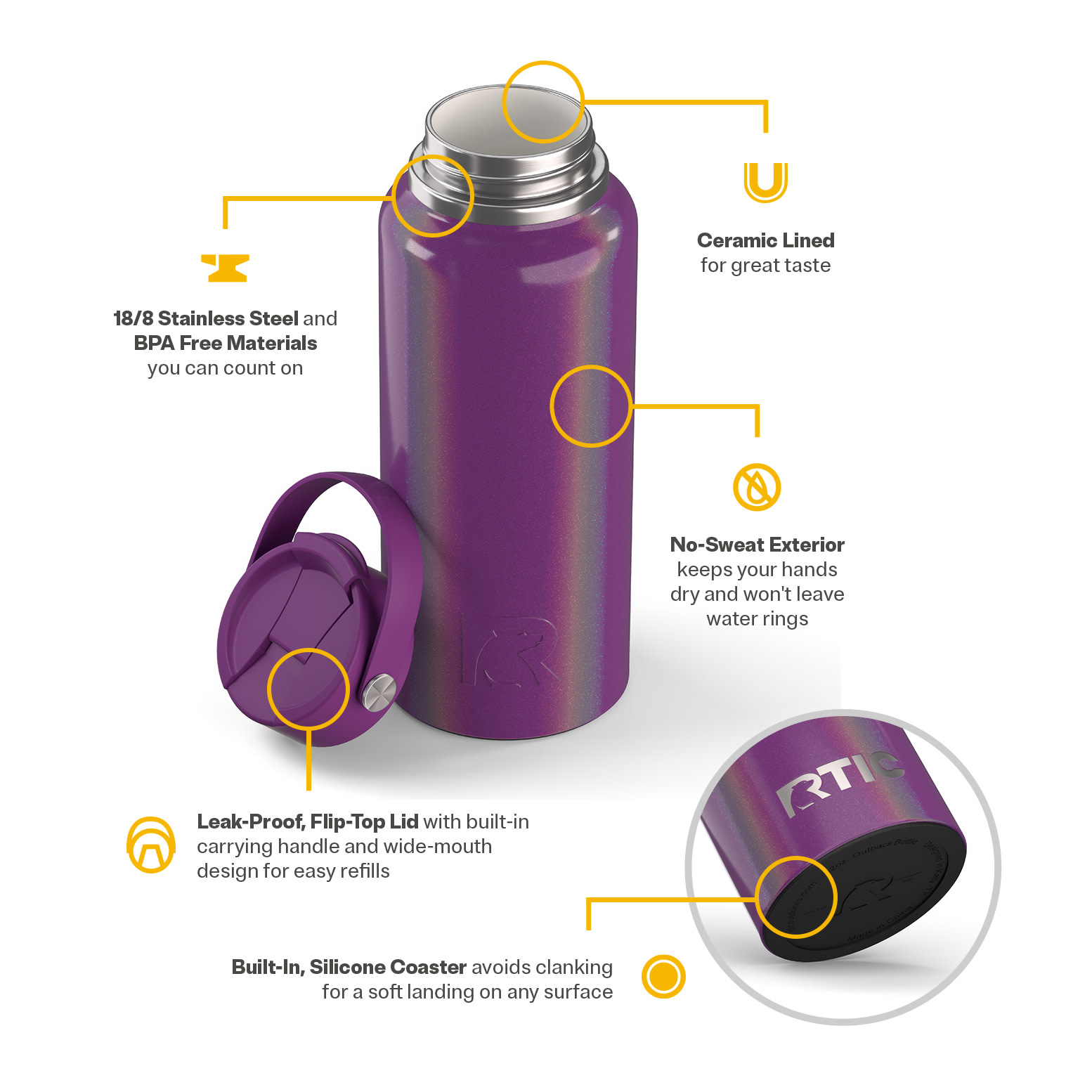 RTIC Outback Insulated Water Bottle, 32 oz, Berry Jam Glitter photo 3