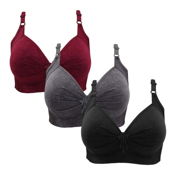 Kmdttou 3PC Bras for Women Push-Up Lace Flower Gathered Together Large Size Daily Bra Underwear No Rims