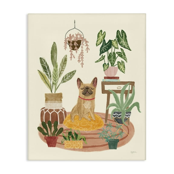 Stupell Industries Urban Dog with Plants Animals & Insects Painting Gallery Wrapped Canvas Art Print Wall Art, 16 x 20