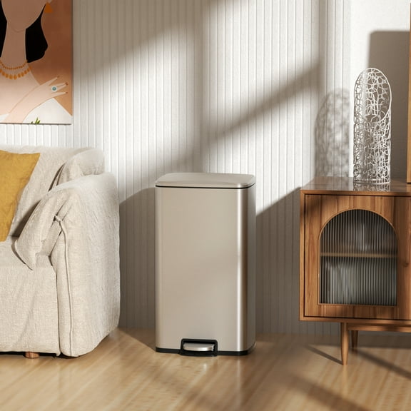 Innovaze 8 Gallon/30 Liter Rectangular Stainless Steel Step-on Trash Can for Kitchen,Silver