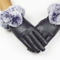 thumbnail image 2 of AWZXDE Women Black Leather Gloves for Autumn Winter Warm Rabbit Mittens for Ladies Elegant Handwear for Comfort and Style Purple,One Size, 2 of 3