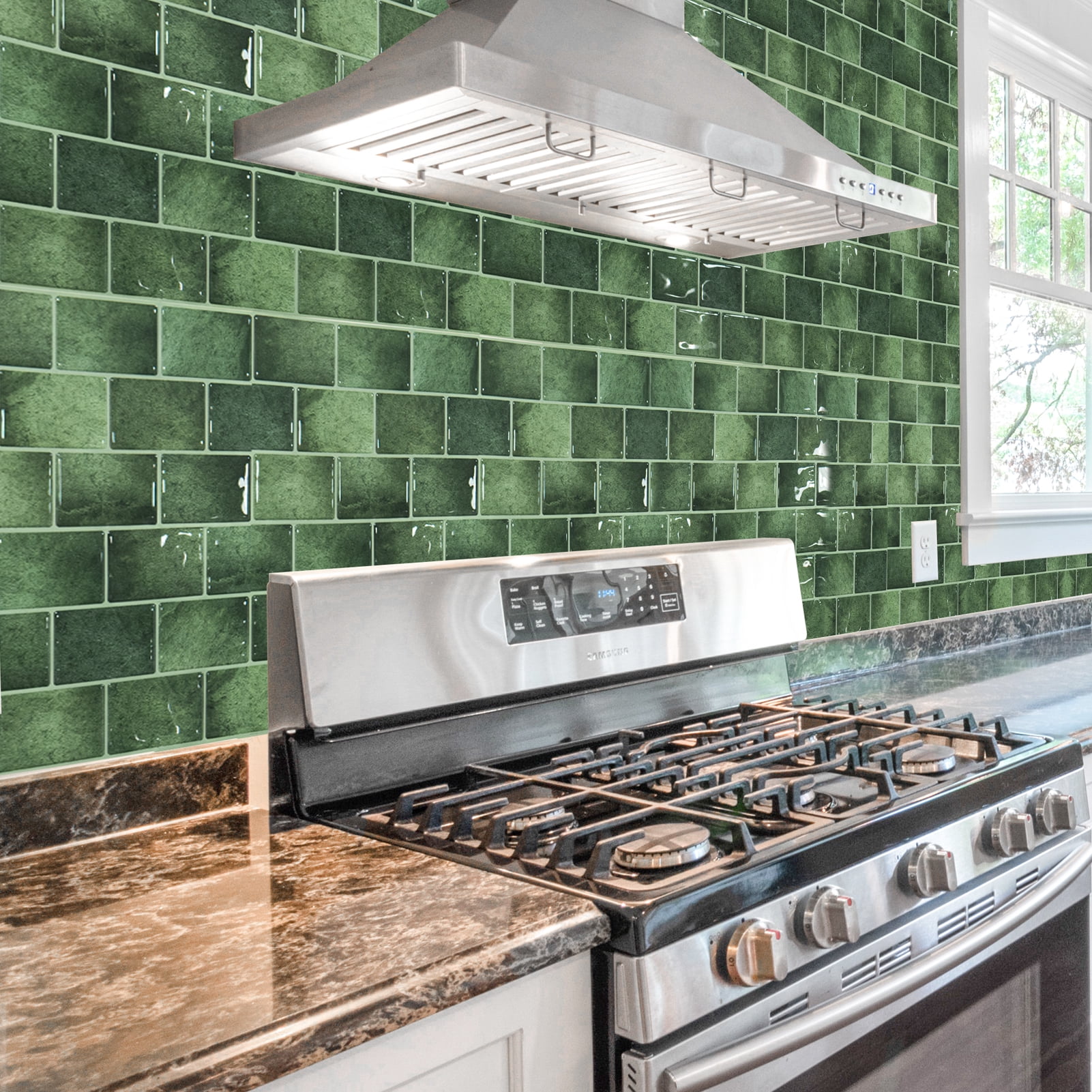 Art3d 20-Pack 12" x 6" Peel and Stick Kitchen Backsplash Tile, Vinyl Stick On Subway Tile in Green