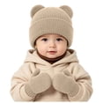 thumbnail image 6 of GXWEA Toddler Hat Toddler Bear Ear Knit Beanie Mitten Scarf Set Thick Warm 3 Piece Winter Accessory Kit, 6 of 8