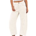 thumbnail image 2 of Huankd Women's Corduroy Barrel Pants Mid-Rise Elastic Waist Casual Cord Wide Legs Baggy Pant with Pockets White S, 2 of 8