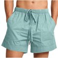 thumbnail image 3 of Mens Cotton Linen Shorts Stretch Summer Beach Shorts with Pockets Elastic Waist Short Pants, 3 of 8