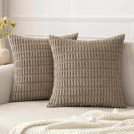 

MIULEE Pack of 2 Corduroy Decorative Throw Pillow Covers 16x16 Inch Soft Boho Striped Pillow Covers Modern Farmhouse Home Decor for Sofa Living Room Couch Bed Light Brown