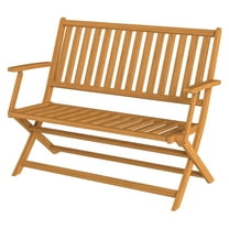 Acacia Wood Outdoor Bench - 2 Person Foldable Garden Bench with Back & Armrests