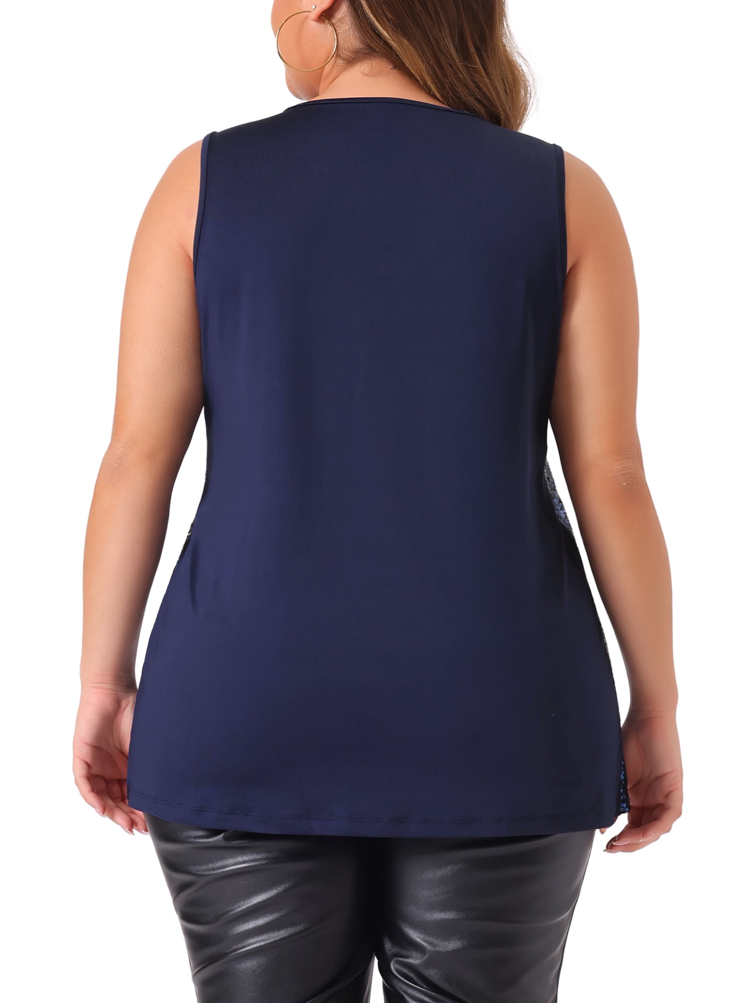 DARING DIVA Women's Plus Sleeveless Sparkle Sequin V Neck Tank Top 1X Blue