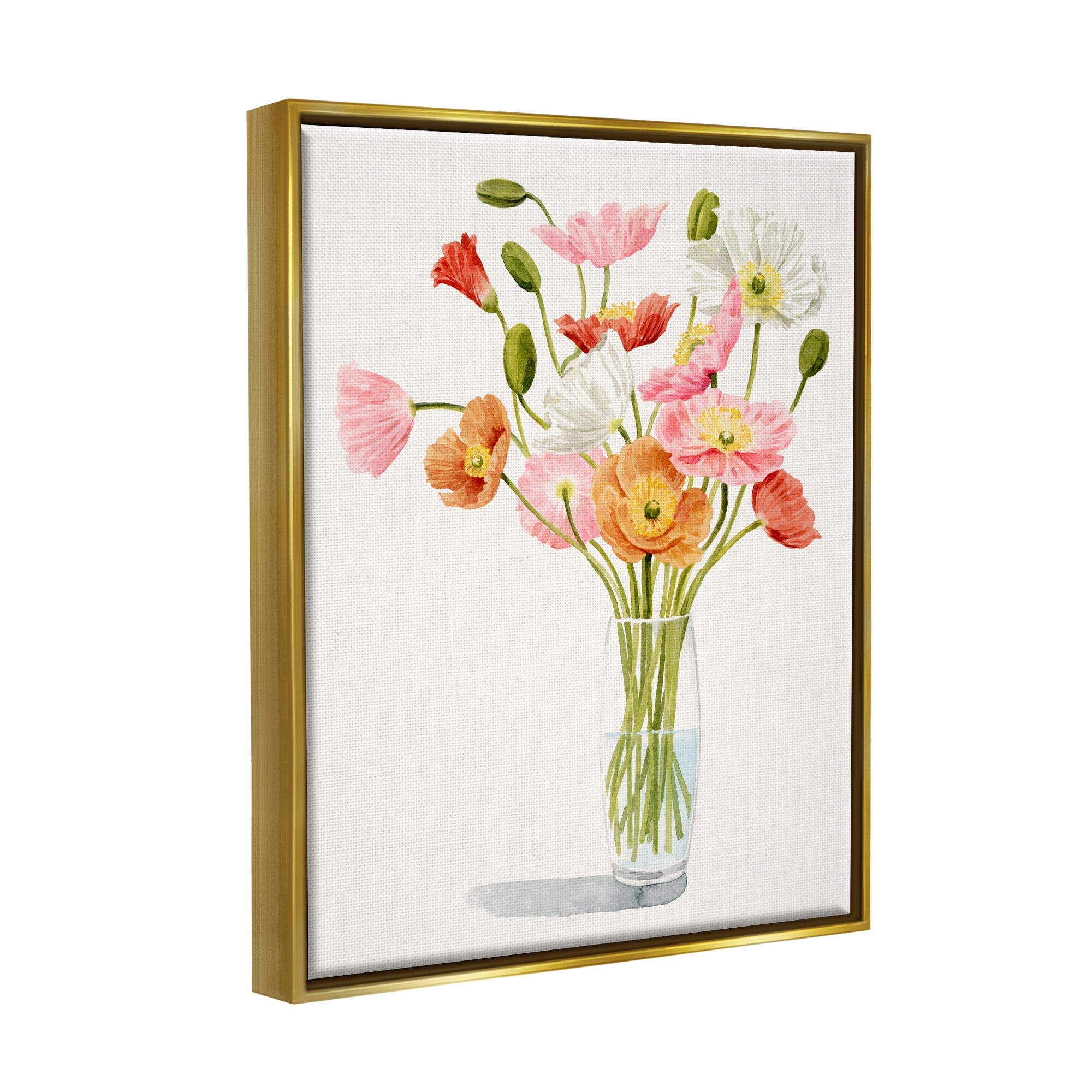 Stupell Industries Vivid Poppies Glass Floral Bouquet Arrangement Metallic Gold Framed Floating Canvas Wall Art, 24x30, by Grace Popp