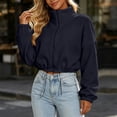thumbnail image 5 of thefmos Women's Stand Collar Zip Up Cropped Jacket Drawstring Hem Solid Color Casual Winter Coat Fashion Fall Outfit, Navy L, 5 of 5