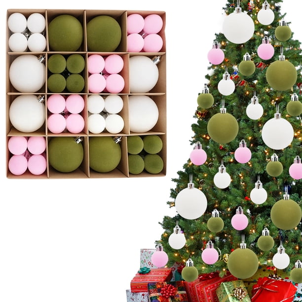 Hogar y jardín, Suministros de decoración navideña, 72 bolas navideñas de terciopelo flocadas, adornos para árbol de Navidad, bolas de plástico, adornos colgantes decorativos navideños, decoración par