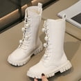thumbnail image 6 of Zshosam Boots Girls Girls Knee High Combat Boots Lace Up Side Zipper Shoes Leather Platform Boots Size 11,(White Little Kids 11), 6 of 7