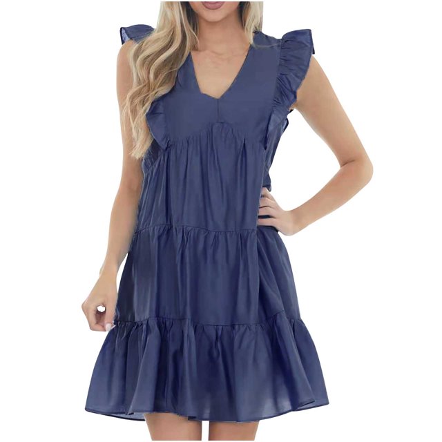 Pompotops Robes d'Été Sans Manches pour Femmes, Col en U, Amincissantes