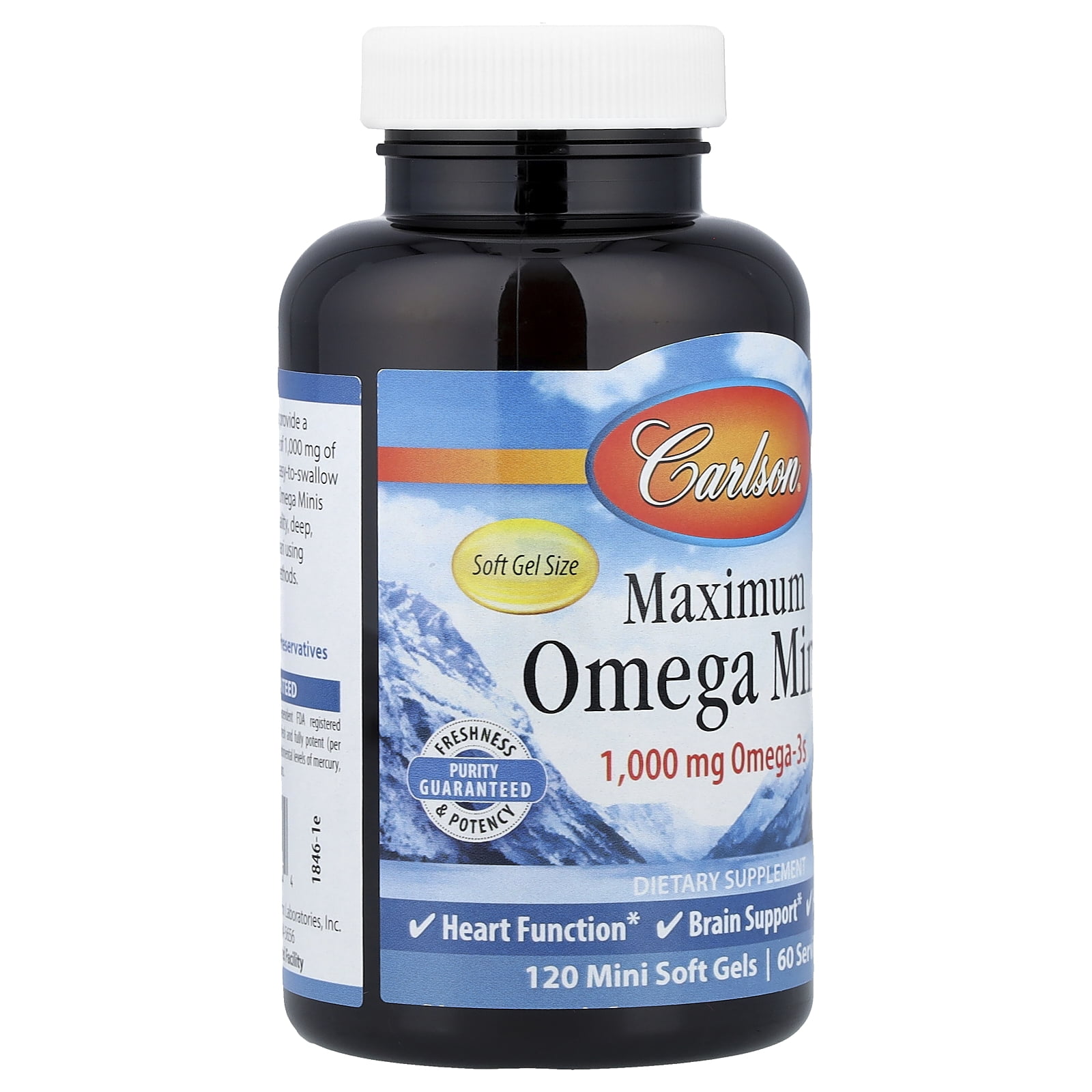 Carlson Maximum Omega Minis, Natural Lemon, 120 Mini Soft Gels (500 mg per Soft Gel)
