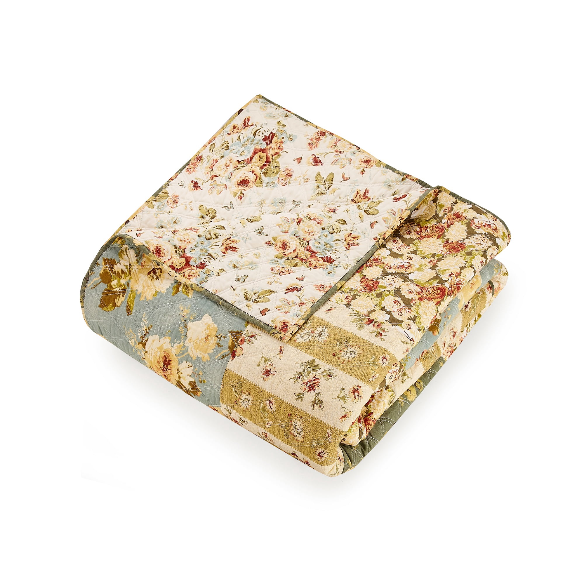 Modern Heirloom Floral Patchwork 3-Piece Quilt Set, Full/Queen