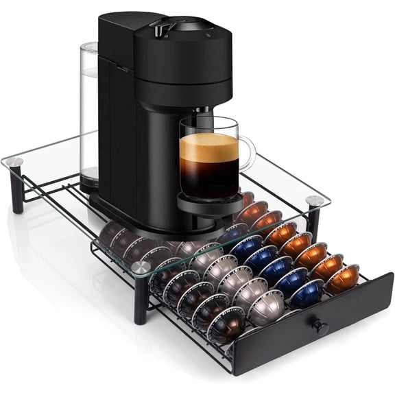 Eastsign Tempered Glass Coffee Pod Drawer, Compatible with Nespresso Vertuo, 40 Capsules, Black