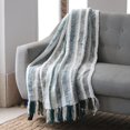 thumbnail image 3 of NOVICA Throw Indian Striped Blanket Green Multicolor Acrylic Pillows Throws Blankets and [65in L x 55in W Fringe 4.3in L] 'Teal Kiss', 3 of 5