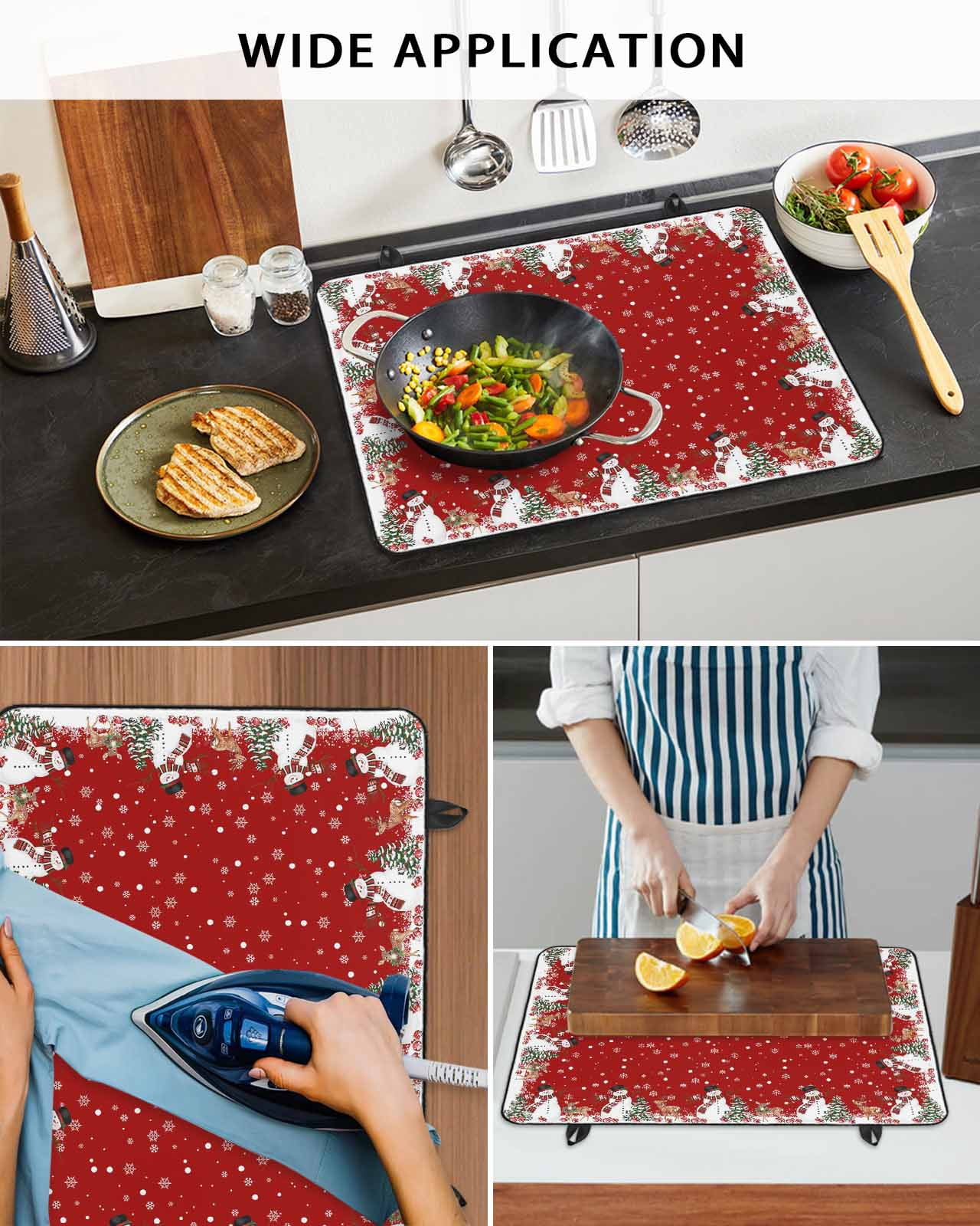 Large Induction Cooktop Protector Mat Red Christmas Stove Top Covers for Electric Stove, Winter Snowman Pine Tree Deer Snowflakes Decorative Stove Burner Cover Mats, Glass Top Stove Cover