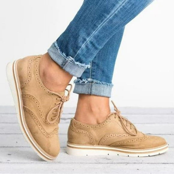 Women Flat Oxford Brogue Lace-up Pumps Office Sneakers Shoes
