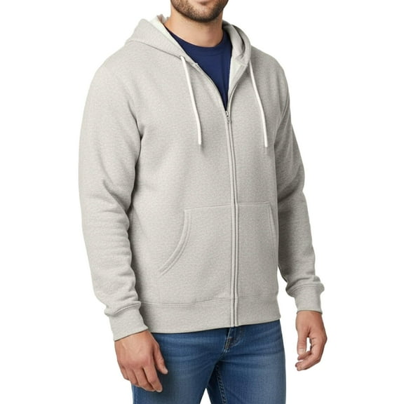 Hanes Men's EcoSmart Full-Zip Hooded Sweatshirt, Long Sleeve Pullover Pocket Hoodie, Ash, S