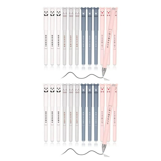 Maoww Stylo à Bille Roulante Effaçable et Réécriture 12 Pcs avec Encre Fiable de Dessin Animé Mignonne, Grand Application, Noir, 2 Ensembles