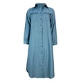 thumbnail image 4 of Fulijie Women Casual Solid Denim Dress V Neck Long Sleeve Button Pocket Loose Long Dress Blue, 4 of 6