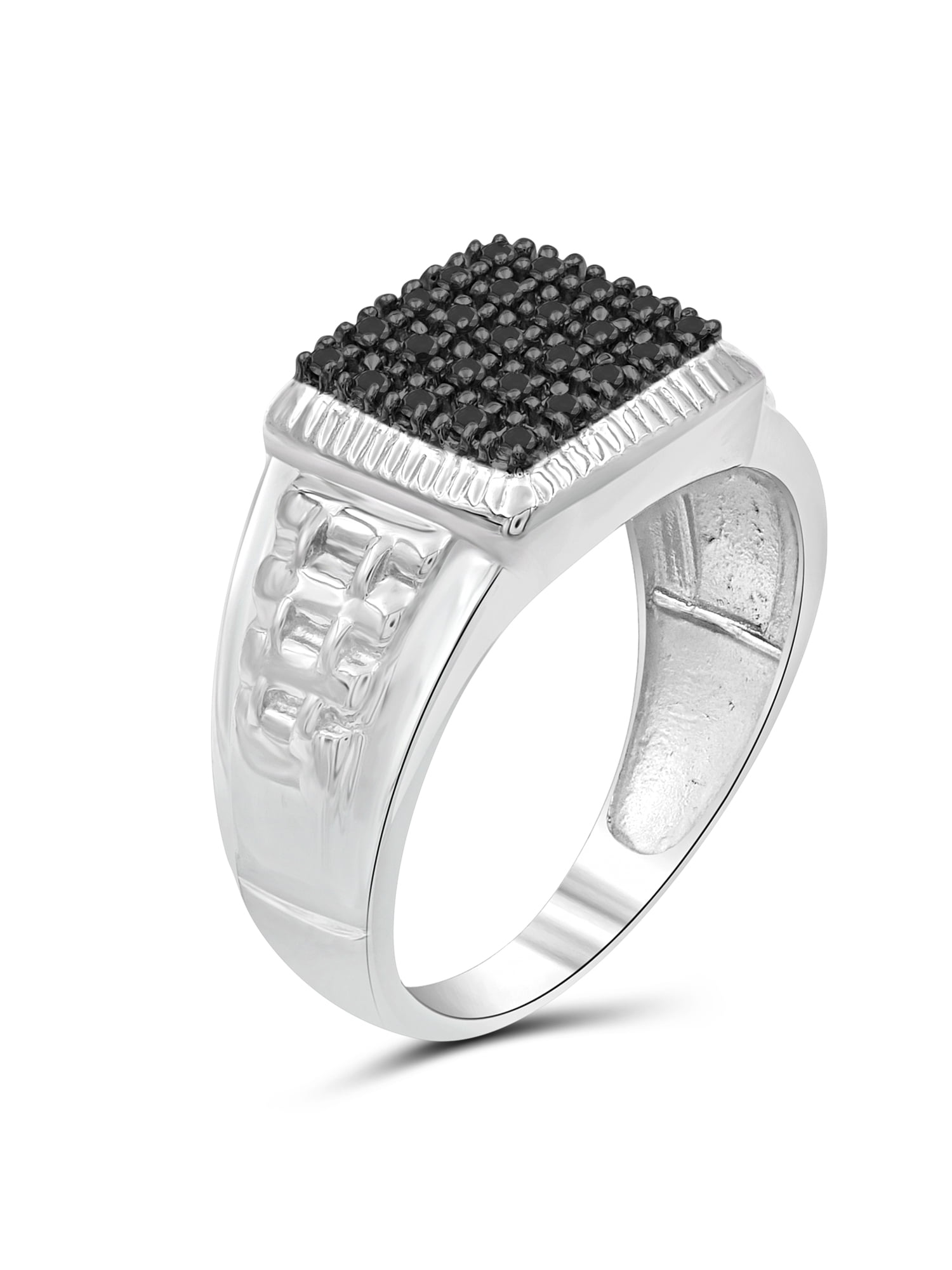 JewelersClub Mens Rings Statement Hypoallergenic Sterling Silver Black Diamond with Silver Band