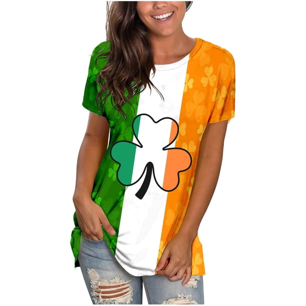 Camiseta de manga corta con estampado de día de San Patricio para mujer Fridja bn1050