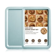 Commercial Quality Baking Sheet Pan Set, Carbon Steel Cookie Sheet, Warp Resistant Baker's Half Sheet Pan, Cookie Tray Pans for Baking, Roasting Dishwasher Safe Blue
