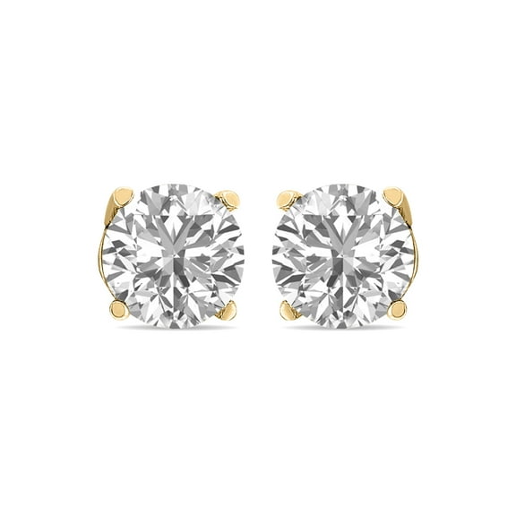 1 CTW Round Lab Grown Diamond Solitaire Stud Earrings with Basket Setting Screwbacks in 14K Yellow Gold (E-F, VS1-VS2)