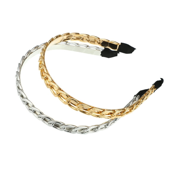 Vocoste 2 Pcs Metal Twisted Link Chain Shape Headbands Gold Tone Silver Tone 5.31"x0.47"