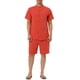 thumbnail image 2 of Conjuntos de lino para hombres INSPIRE CHIC con cuello de banda, camisa de botones de manga corta y pantalones cortos de playa sólidos 2XL color rojo ladrillo, 2 of 6