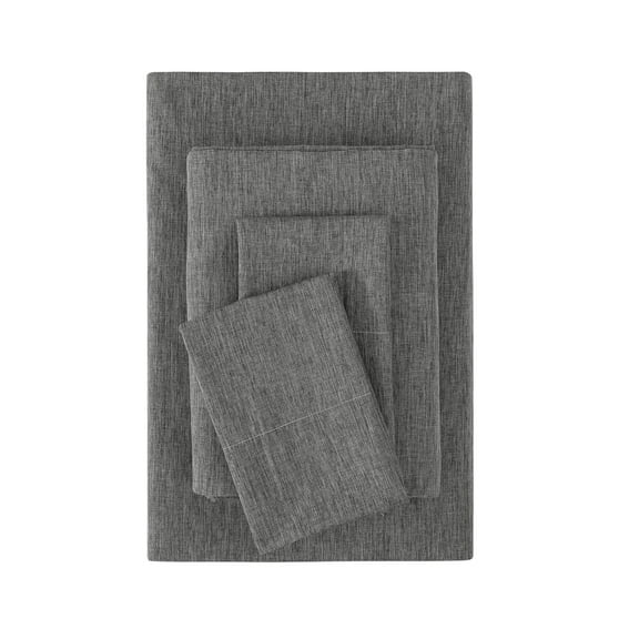 Mainstays Super Soft Textured Microfiber Bed Sheet Set, Queen, Charcoal Grey, 4 Piece