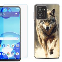 For HMD Vibe Shockproof Phone Case Cover with Tempered Glass Screen Protector, by OneToughShield - Running Wolf