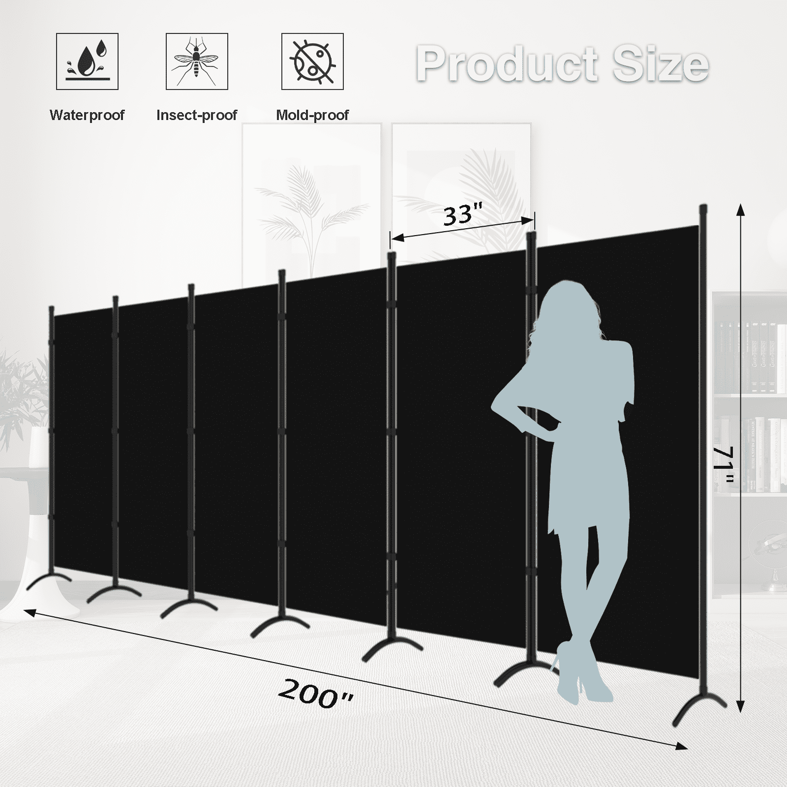 Gaildon 84”W×67”H 6-Pane Portable Folding Privacy Room divider, Black